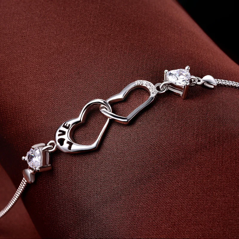 Классический браслет в форме сердца из стерлингового серебра 925 пробы Модные