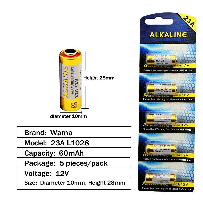 20шт/4 упаковки Wama щелочные 12V 55mAh 23A первичные сухие батареи 21/23 23GA A23 A-23 23A RV08 аварийная Автомобильная Дистанционная батарея Прямая поставка