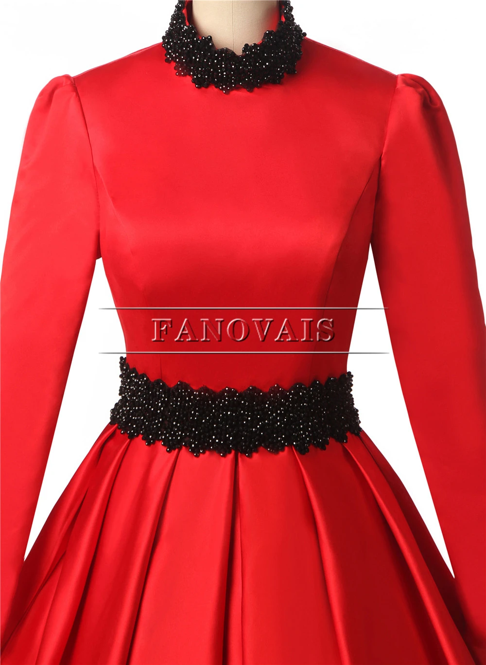 Real Photo Dubai Ball Gown Red Prom Dresses Long Sleeve High Neck Arabic Muslim Evening with Crystal Robe de Soiree PD24 | Свадьбы и