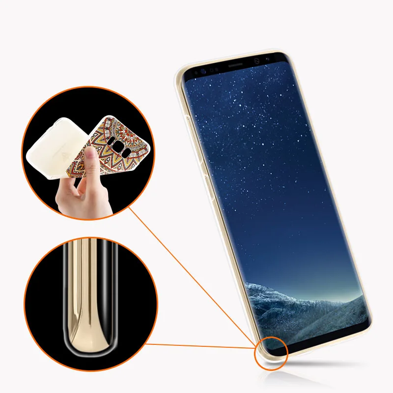 Прозрачный мягкий чехол из ТПУ с 3D рельефным принтом для Samsung Galaxy S8 задняя крышка