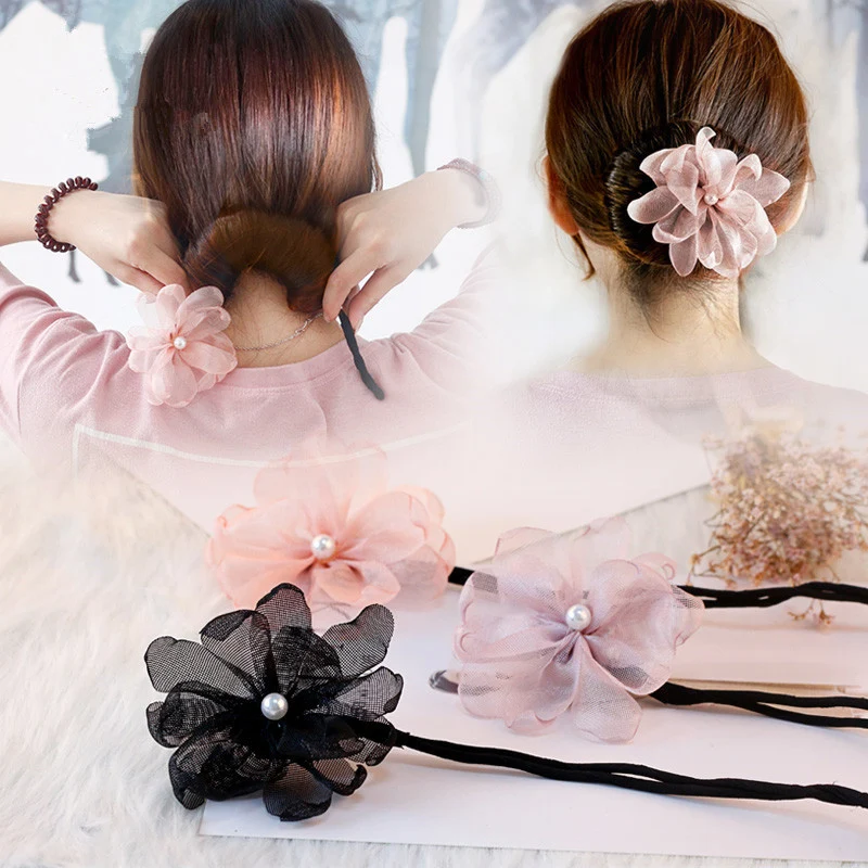 

Hot Korean Pearl Magic Hair Bun Flowers Sweet Hair Device Hairstyle Tool Twist Headband for women hair rope