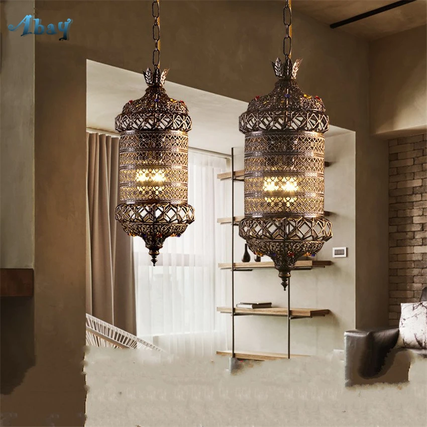 Резная металлическая Подвесная лампа в стиле ретро Юго Восточной Азии