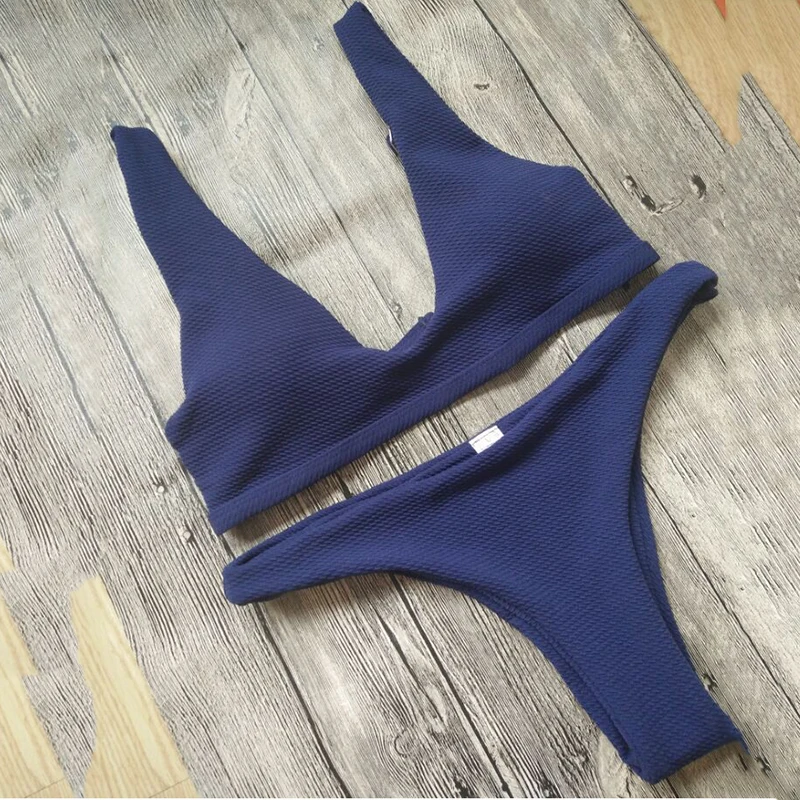 2017 Sexy Triangle Bikini Set Women Solid Swimwear Blue Micro Top Bathing Suit Crochet biquini brazilian Swimsuit |