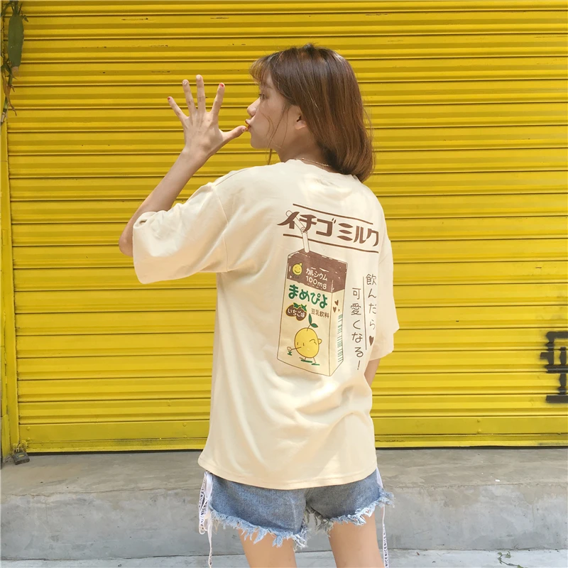 Camiseta Feminina Kawaii фруктовый сок хлопковая Футболка женские Топы Harajuku Японская Мода Tee