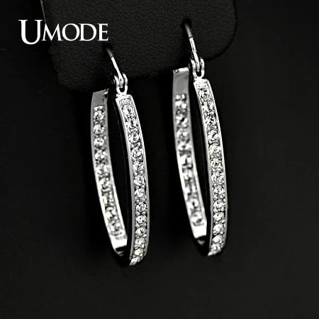 UMODE Позолоченные серьги гвоздики овальной формы с австрийскими кристаллами Stellux