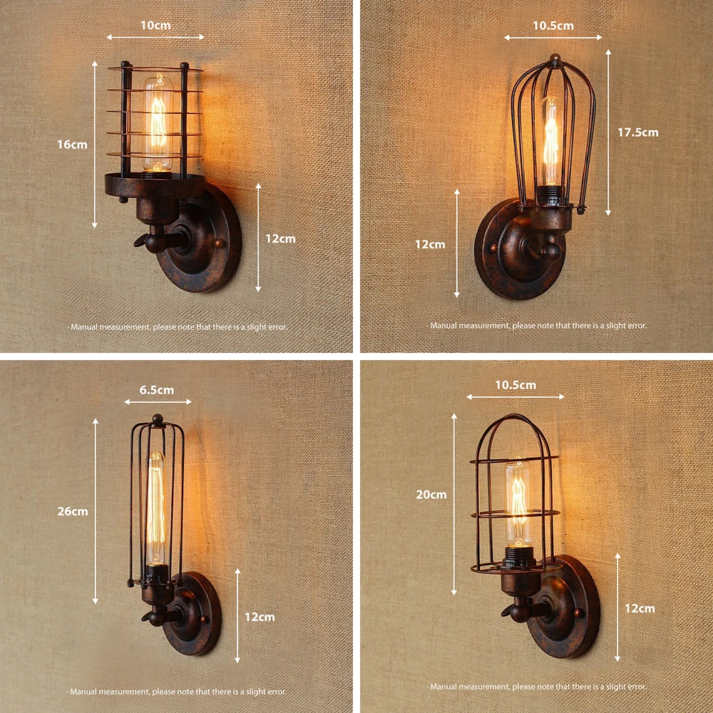 Vintage Industrial Wall Light,Rust Wall Lamp,светильник бра,Loft wall sconce Light Fixture,180°Adjustment,lampshade Up and down