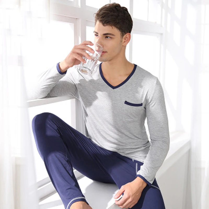 Men's Pajamas Spring Autumn Full Sleeve Sleepwear Cotton Solid Cardigan Pajamas Men Lounge Pajama Sets Plus size L 3XL Sleep