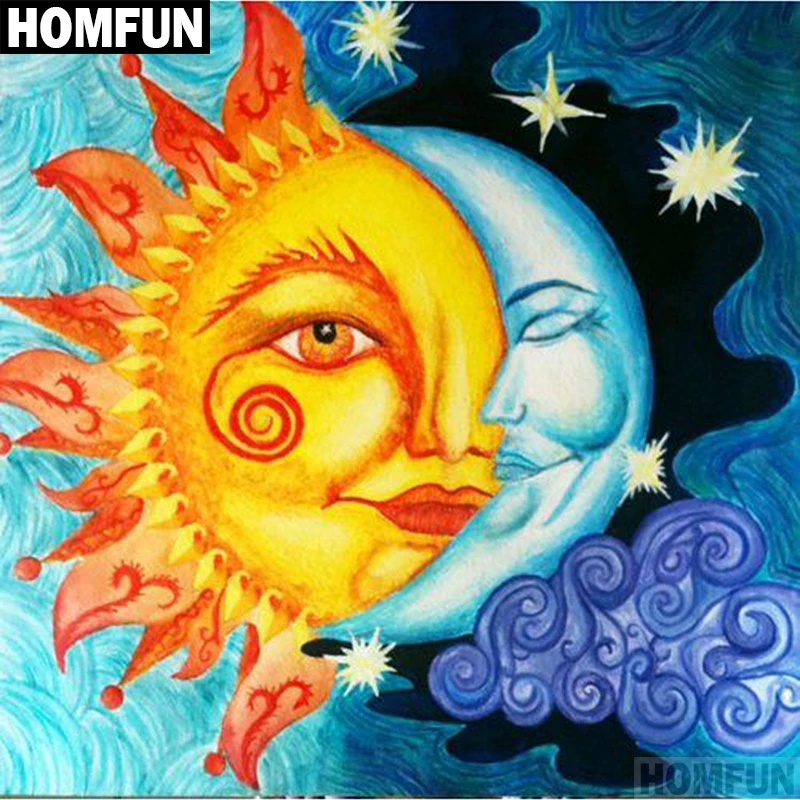 Алмазная живопись HOMFUN Луна с солнцем алмазная вышивка полными
