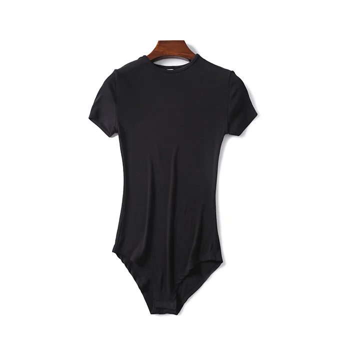 Black VIRITE трикотажный комбинезон стрейч женская одежда с коротким рукавом бордовый летний обтягивающий женский базовый Комбинезон Эластичный - Цвет: Black