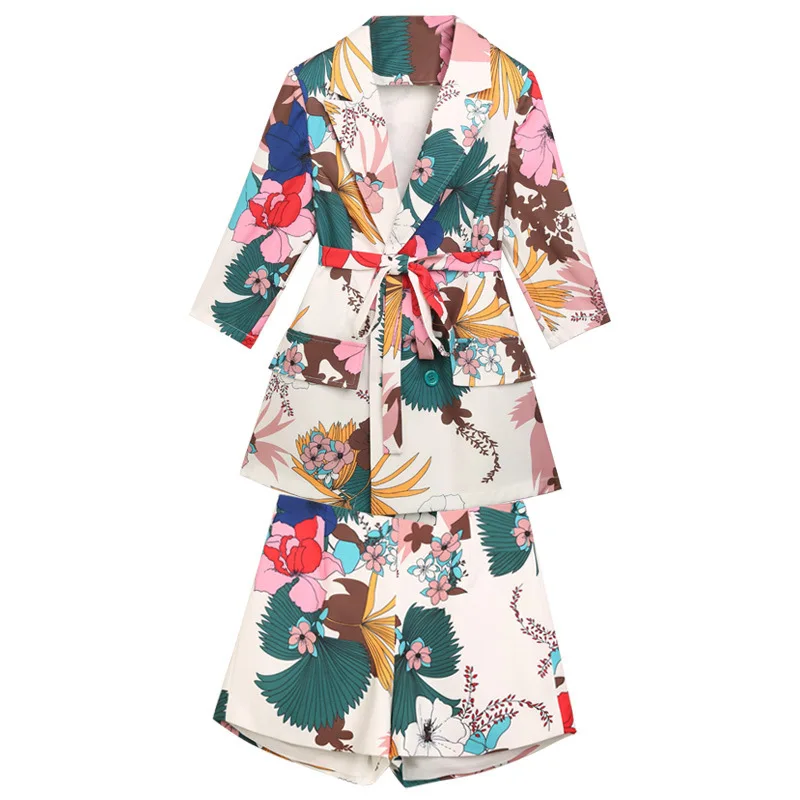 Летний женский комплект 2 шт. модный принт короткий рукав куртка и сексуальные