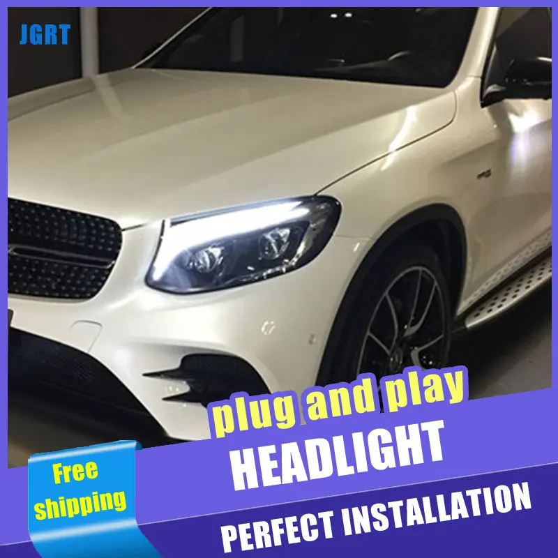 2 шт. автомобиль Стиль светодиодный фары для Benz AMG GLC 2008 2013 налобный фонарь DRL