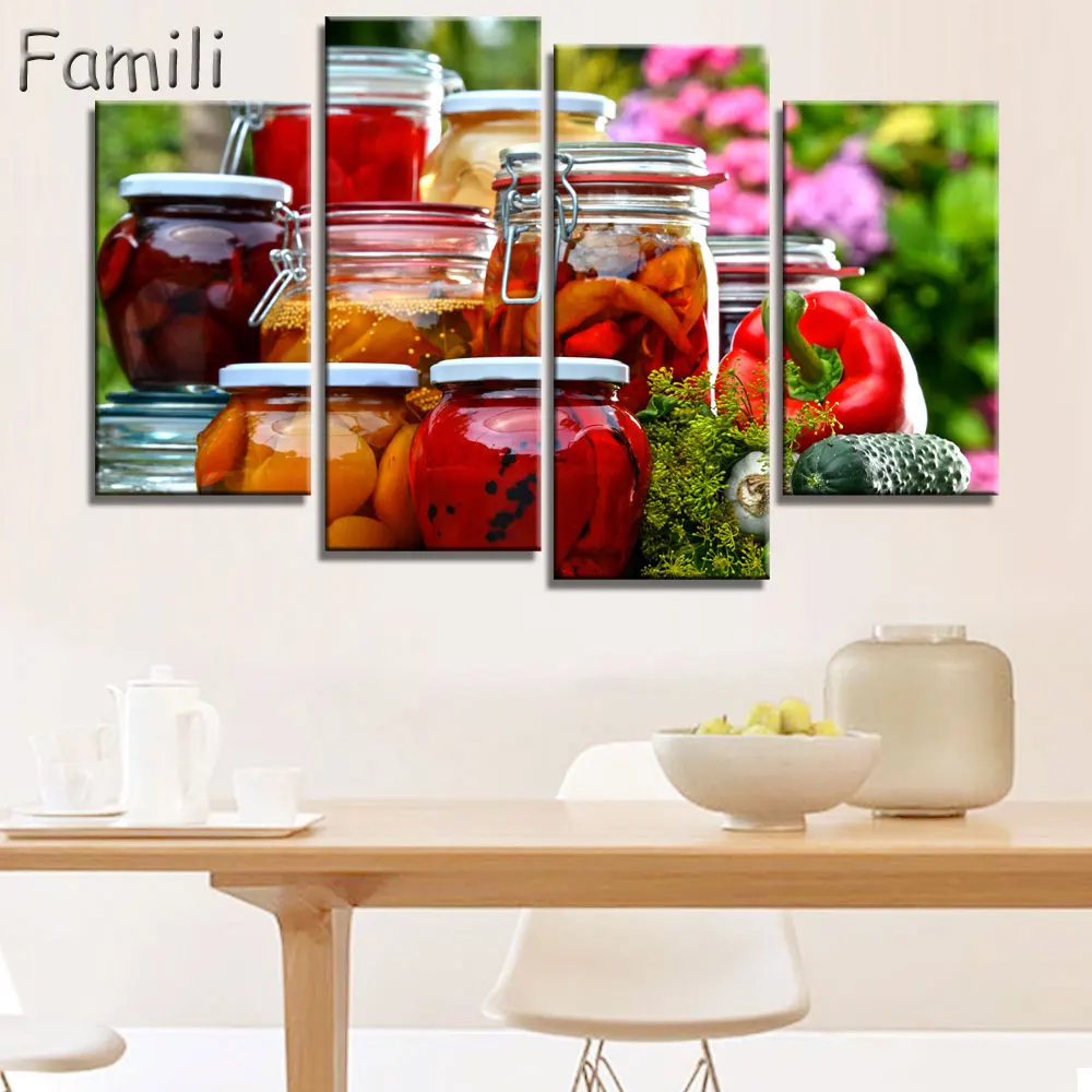 

Oil Painting Canvas Print Still Life Sweet Cake Fruit Flower Art Poster Decorative Pictures for Kitchen Room 4 Pieces Unframed