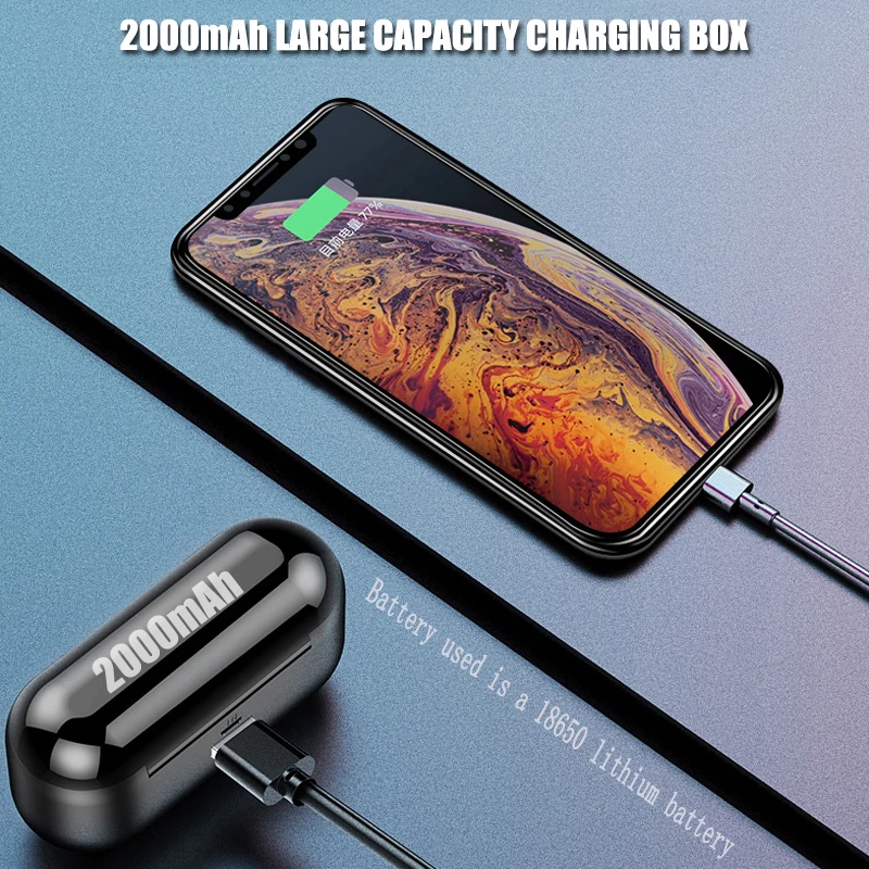 Wireless Earphones F9 TWS stereo auriculares bluetooth HIFI bass IPX7 waterproof 2000mAh charging box sports Bluetooth Earphone