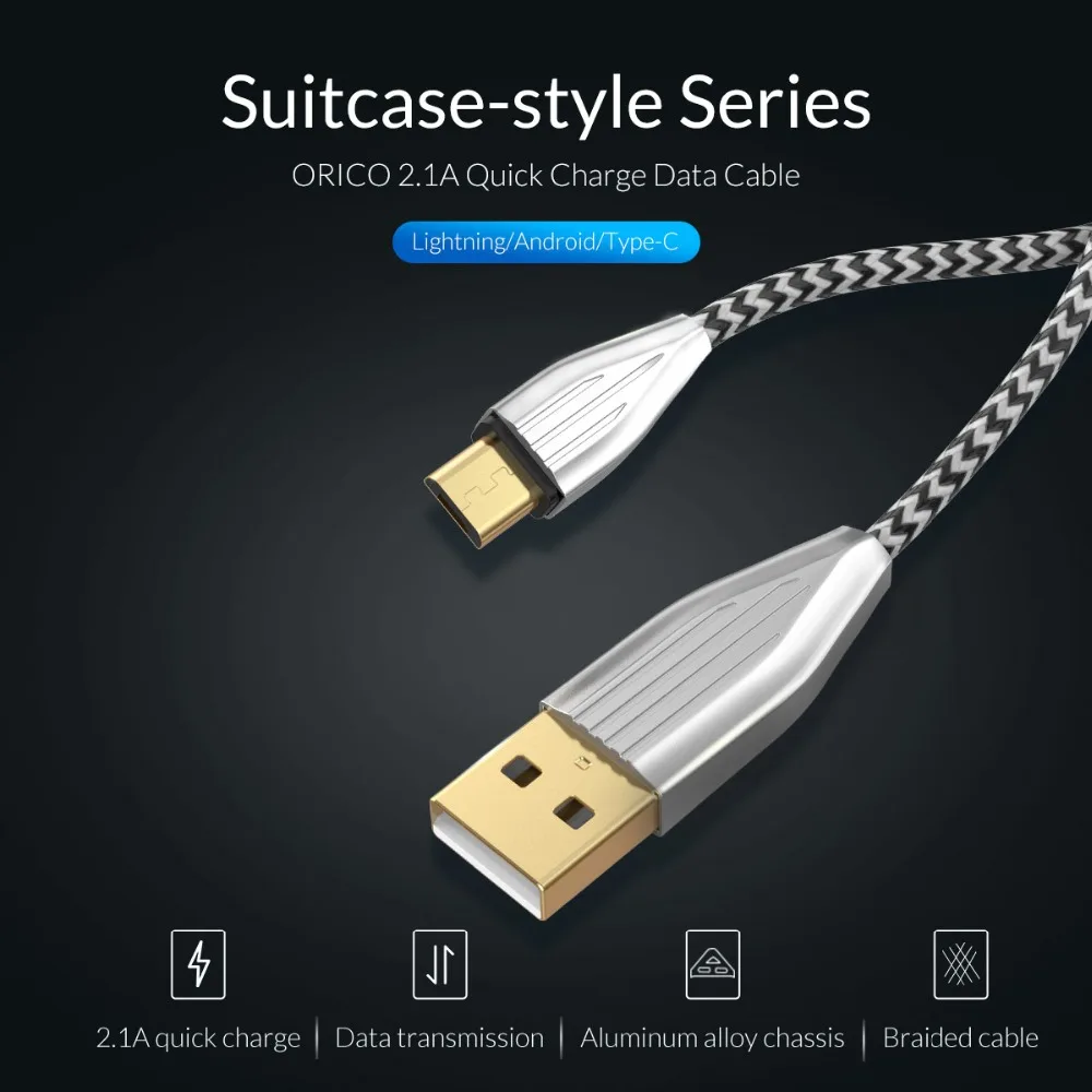 ORICO KTM1 USB кабель плетеный портативный кабель зарядка для мобильного телефона 2.1A Быстрая зарядка кабель для передачи данных для iPhone планшета