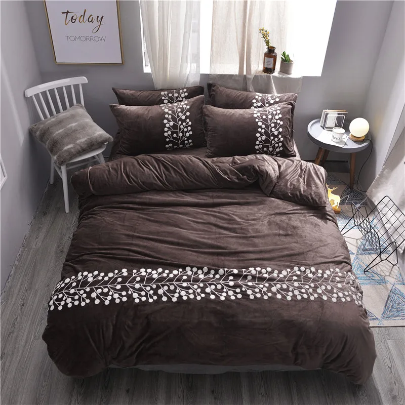 Fleece fabric Duvet Cover Set Embroidery Bedding Bedsheet Pillowcase Bed Quilt Bedlinen Bedclothes | Дом и сад