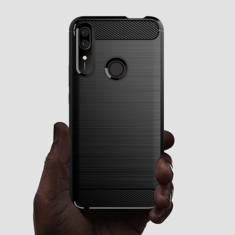 Чехол для Huawei P Smart Z противоударный мягкий чехол-бампер из матового углеродного