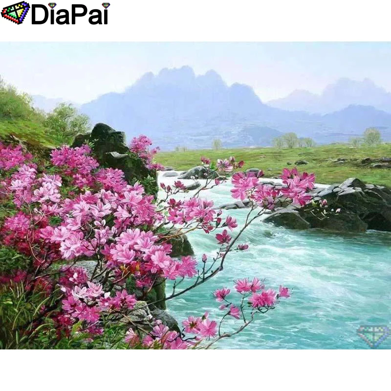 DIAPAI Алмазная картина 5D DIY 100% полностью квадратная/круглая дрель &quotЦветок речной