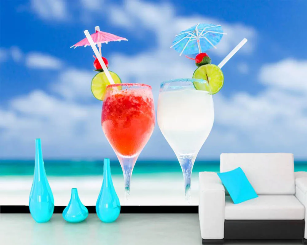 3d обои с двумя зонтиками и извесом для напитков Настенные гостиной дивана