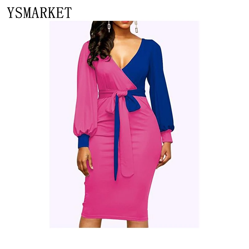 Новинка 2018 элегантное женское облегающее платье в стиле пэчворк с V образным