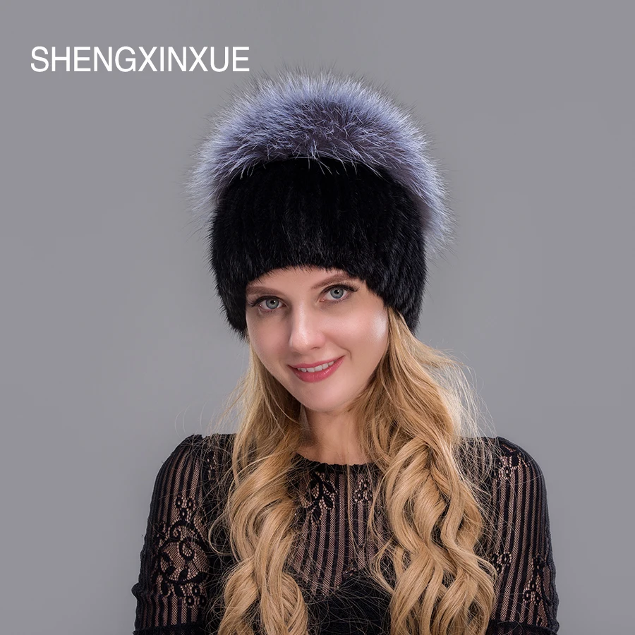 Женская шапка с помпоном JIQIUZHANXUEFEI зимняя из натурального меха норки 2019|hats children