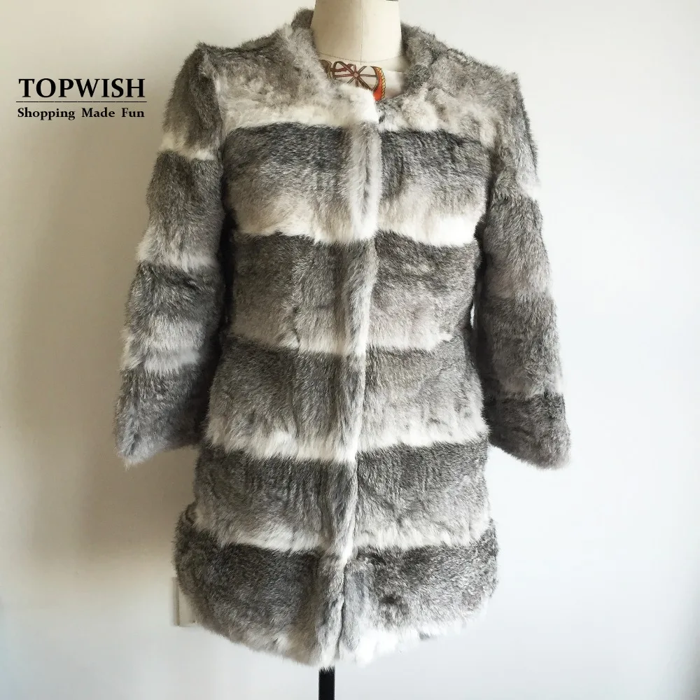 Новинка 2019 модная женская куртка из натурального кроличьего меха в полоску