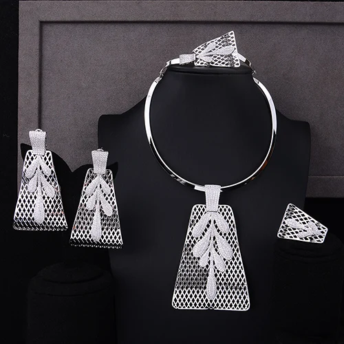 Silver GODKI роскошный такой красивый Delux большой цветок нигерийский комплект ювелирных изделий для женщин свадебный Циркон индийский Африканский Свадебный комплект ювелирных изделий - Окраска металла: Silver