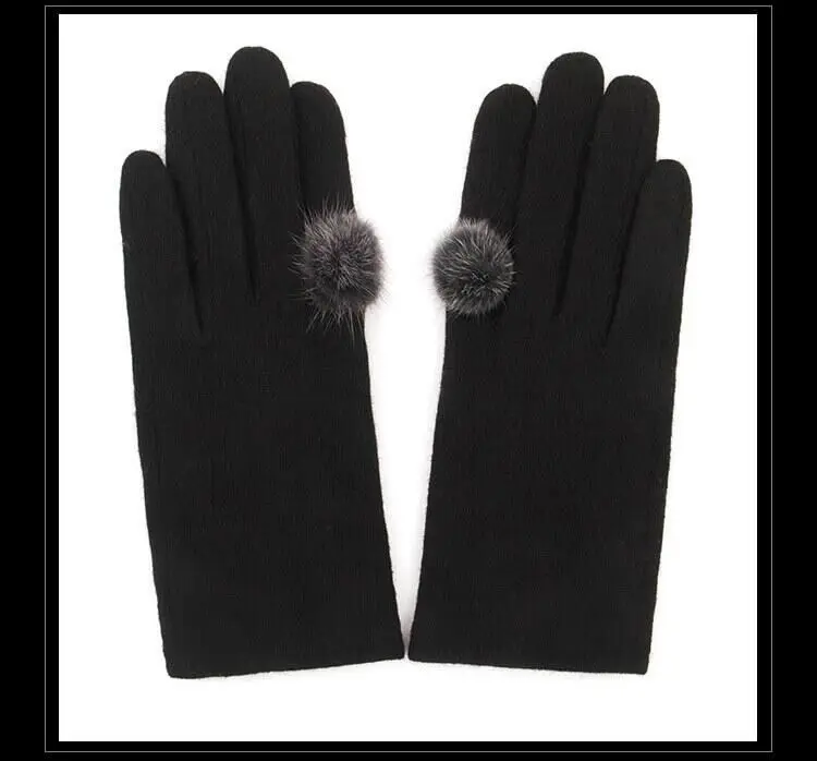 BING YUAN HAO XUAN Women's Wool Knitted Smartphone Using Gloves Pink Gray Fashion Solid Color Thermal Cotton Soft Winter Gloves
