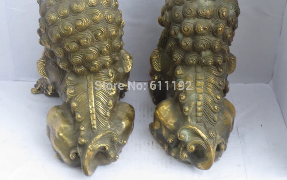 Пара ручной резной медный фу foo собака львы Статуя металла ремесла украшение дома