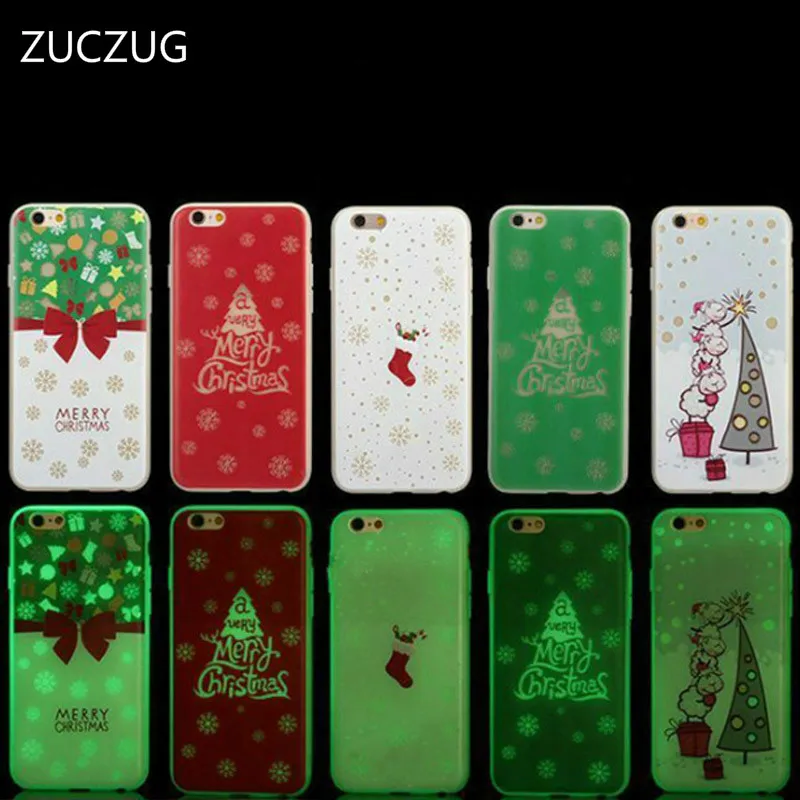 Чехол ZUCZUG Merry Christmas Luminous для iPhone 7 Plus 6 6s мягкий силиконовый тонкий светящийся в