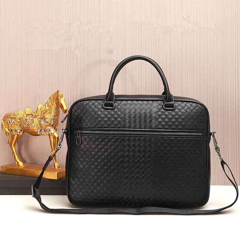 Kaisiludi leather woven handbag  cowhide embroidery  briefcase  briefcase bag trend postman bag