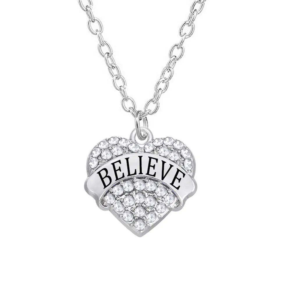 Alloy Silver Tone Rhinestone Crystal Blessed Believe Hearts Charm Necklaces For Men Or Women | Украшения и аксессуары