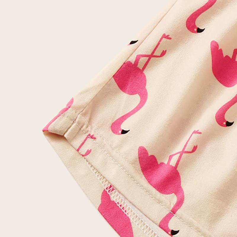 Dotfashion пижамный комплект с принтом животных фламинго Летняя Повседневная Пижама для женщин Весенняя женская модная Домашняя одежда с коротким рукавом