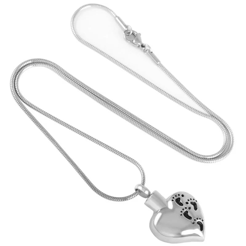 

IJD8489 Stainless Steel Cremation Necklace for Ashes Urn Baby Feet Print Heart Locket Keepsake Holder Memorial Jewelry