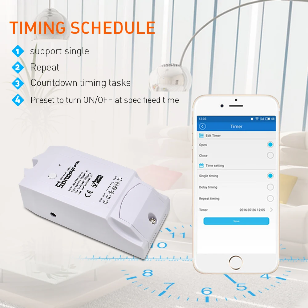 Интеллектуальный выключатель света SONOFF Dual 2ch Wifi умный беспроводной