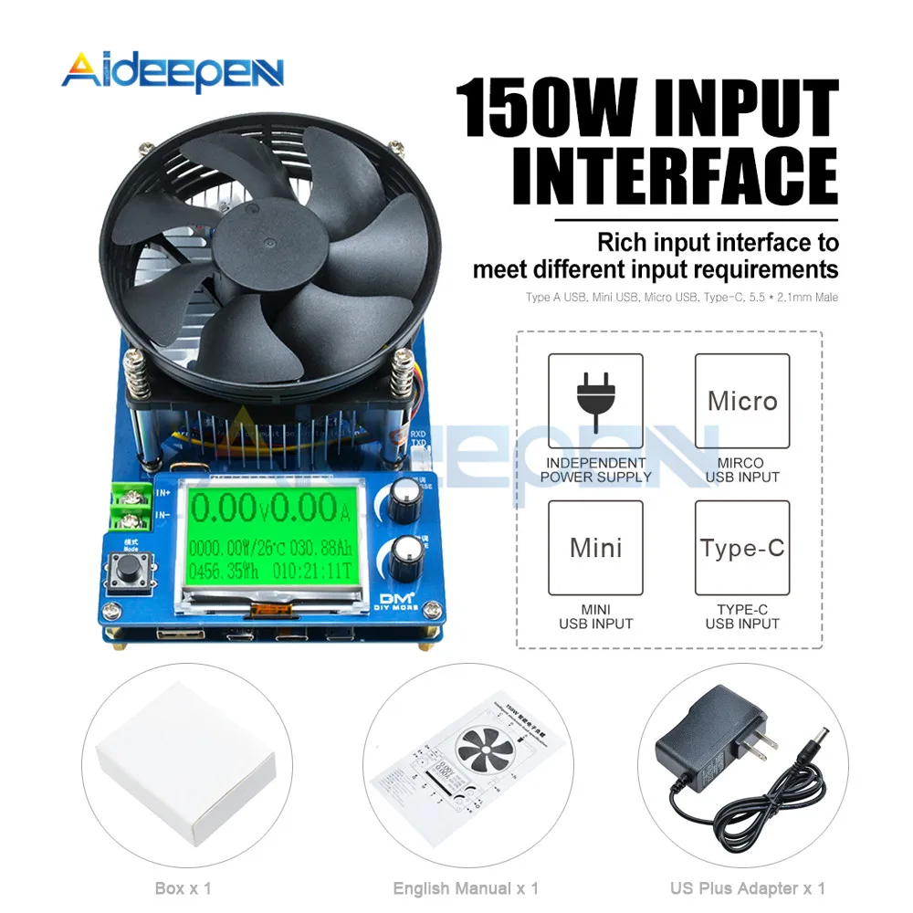 

Цифровой тестер емкости аккумулятора 150 Вт, вольтметр, регулируемый постоянный ток, электронное зарядное устройство, usb-индикатор