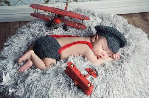 Grey Hat + Short Pilot Aviator Set Design Newborn Baby Handmade Beanies Cartoon Costume Knitted Crochet Photography Props | Детская