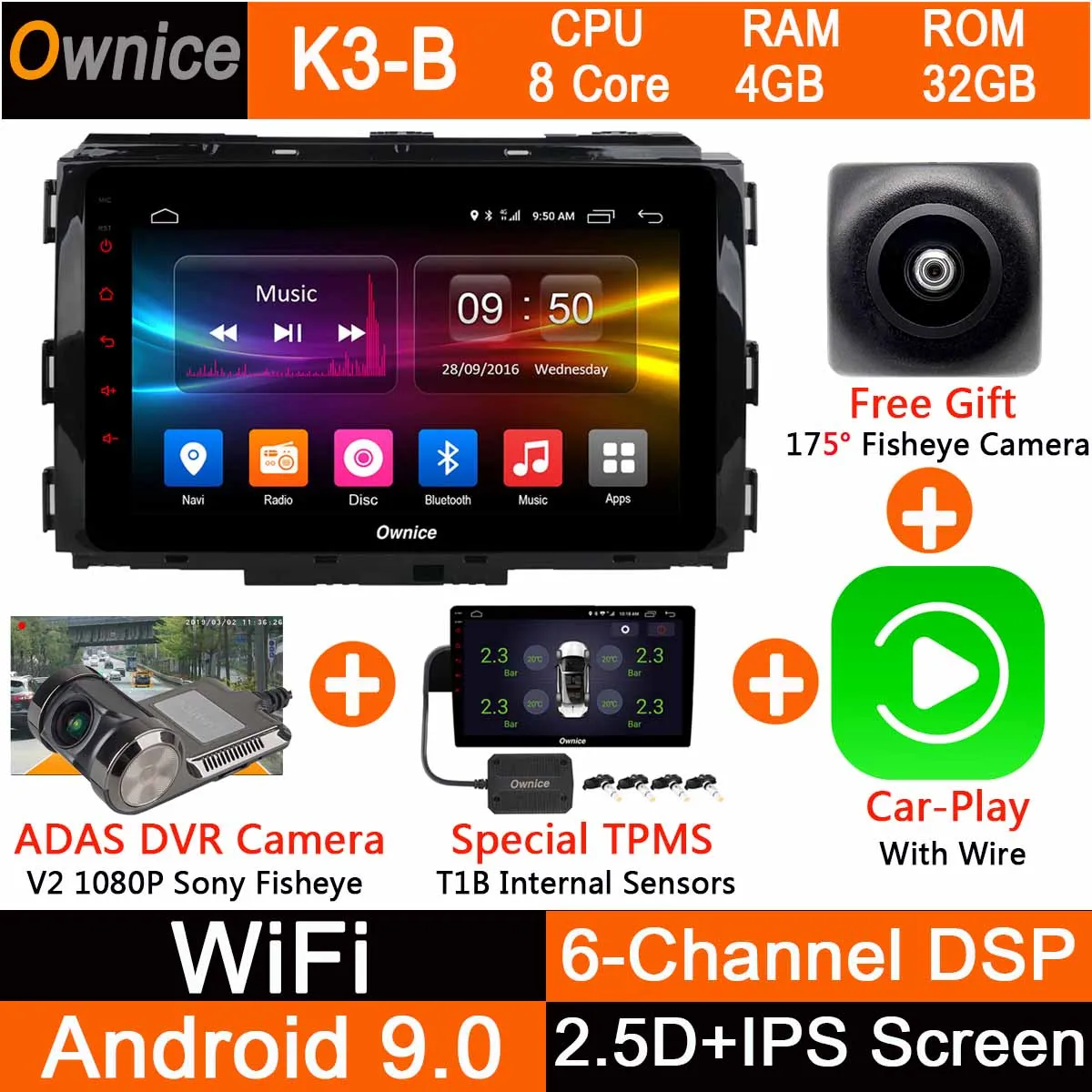 K3B-CarPlay-TPMS-DVR " ips 4 Гб ОЗУ 32 Гб ПЗУ Восьмиядерный Android 9,0 автомобильный DVD Радио DVD плеер с JPS и навигацией для Kia Carnival DSP Carplay - Цвет: K3B-CarPlay-TPMS-DVR