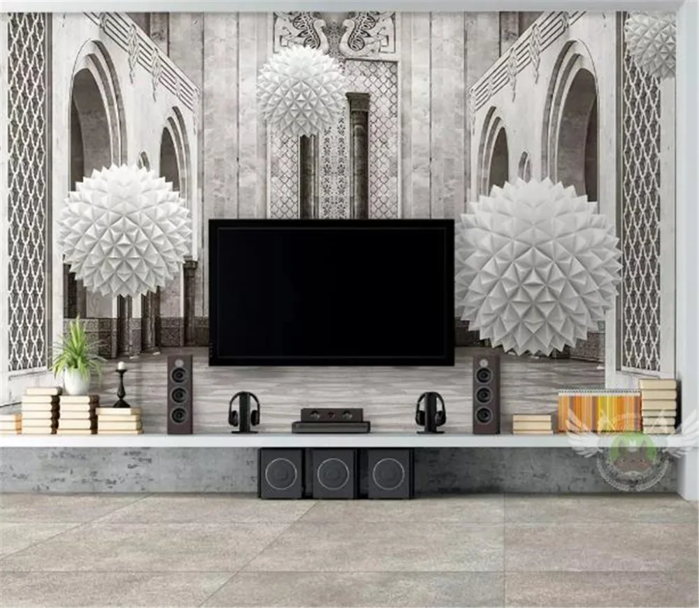 

Custom Any Size 3D Mural Wallpaper 3d Sphere European Architectural Space Modern Sense TV Background Wall Decoration Mural Wallp