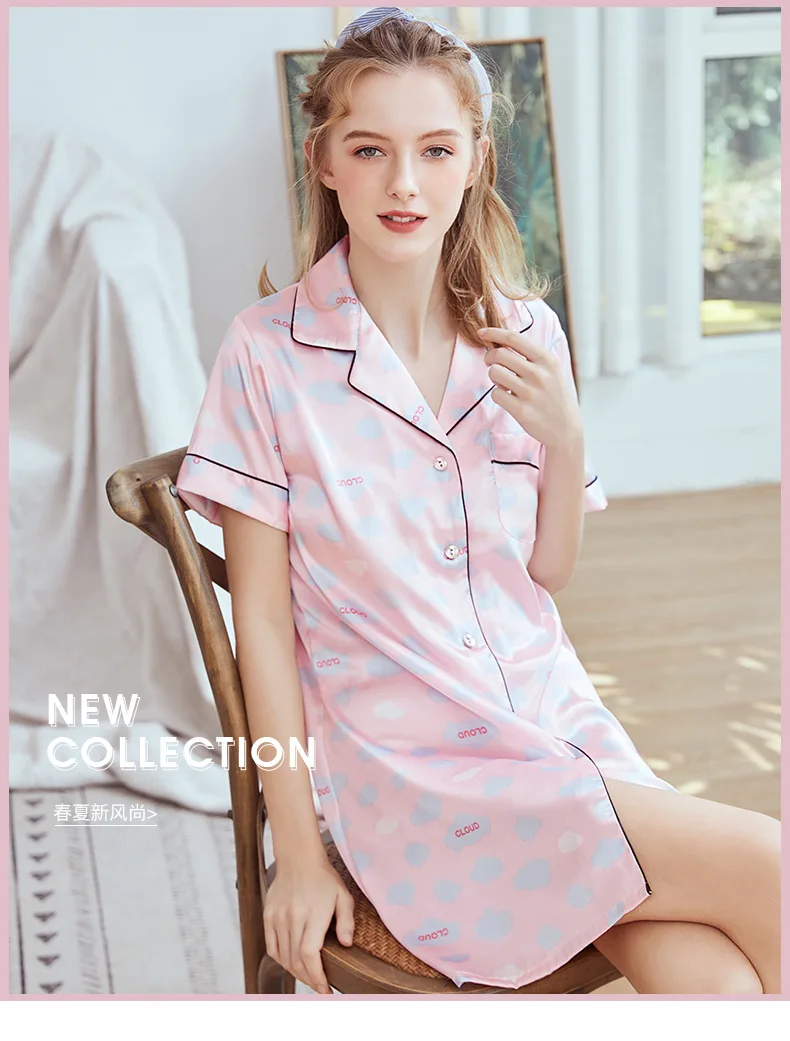 Розовый цвет M, l, xl Размеры рубашка ночная рубашка для женщин Весна и лето крутой стиль пуговицы для пижамы халат женский махровый