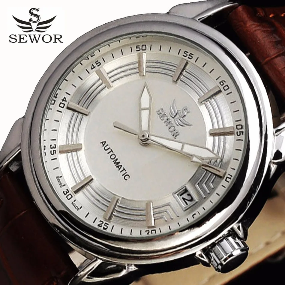 Часы наручные SEWOR Мужские автоматические брендовые механические деловые с датой