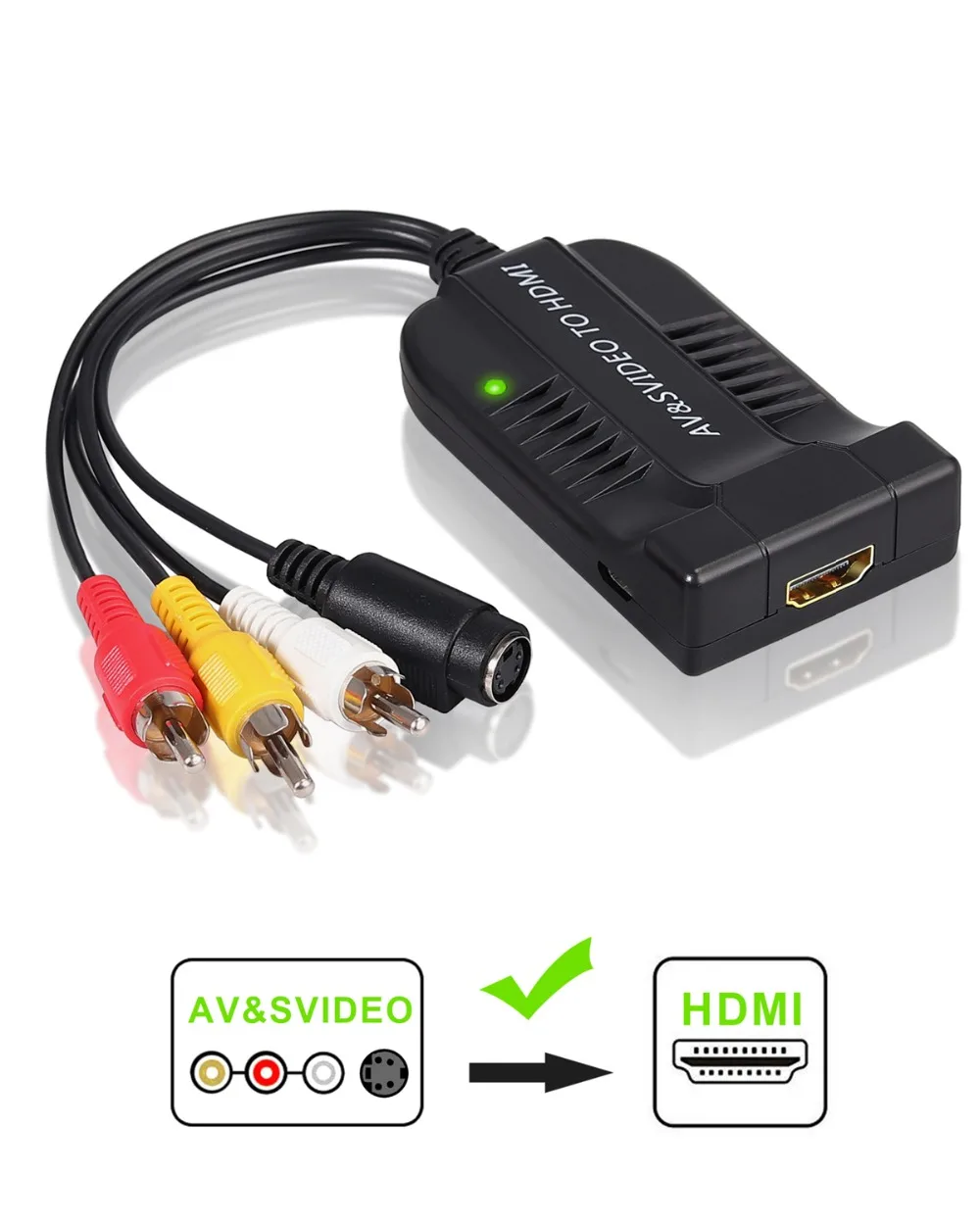 ESYNiC Мужской AV CVBS S Video конвертер композитный 3RCA к HDMI поддержка для HDTV DVD 1080P микро