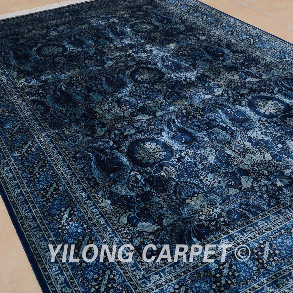Yilong 6,56 'x9. 84 'персидский ковер галерея темно-синий vantage турецкие узлы Шелковый ковер(0773