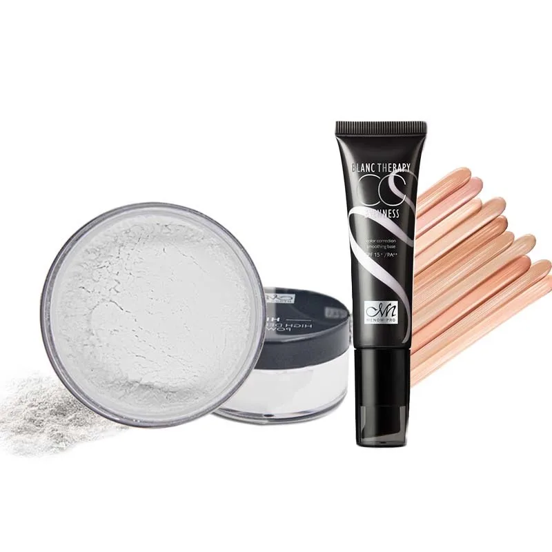 Menow бренд Make Up Set Прозрачный управления масло дышащий Loose Powder& Водонепроницаемый Основа для макияжа лица солнцезащитный крем CC крем падение ship5403
