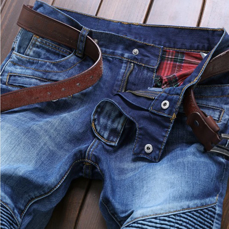 KALIPPE YACOCHY 2020 Men's Classic Jeans Knee Drape Panel Moto Biker Men Skinny Slim Male Hip Hop Denim Homme | Мужская одежда