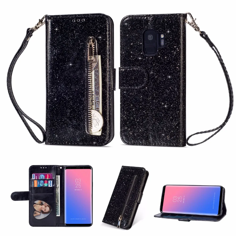 Coque чехол для samsung Galaxy J4 J6 A6 плюс J3 J5 J7 S6 S7 S8 S9 Edge Plus Note 8 9 с мешок с застежкой-молнией чехол-портмоне с откидной крышкой