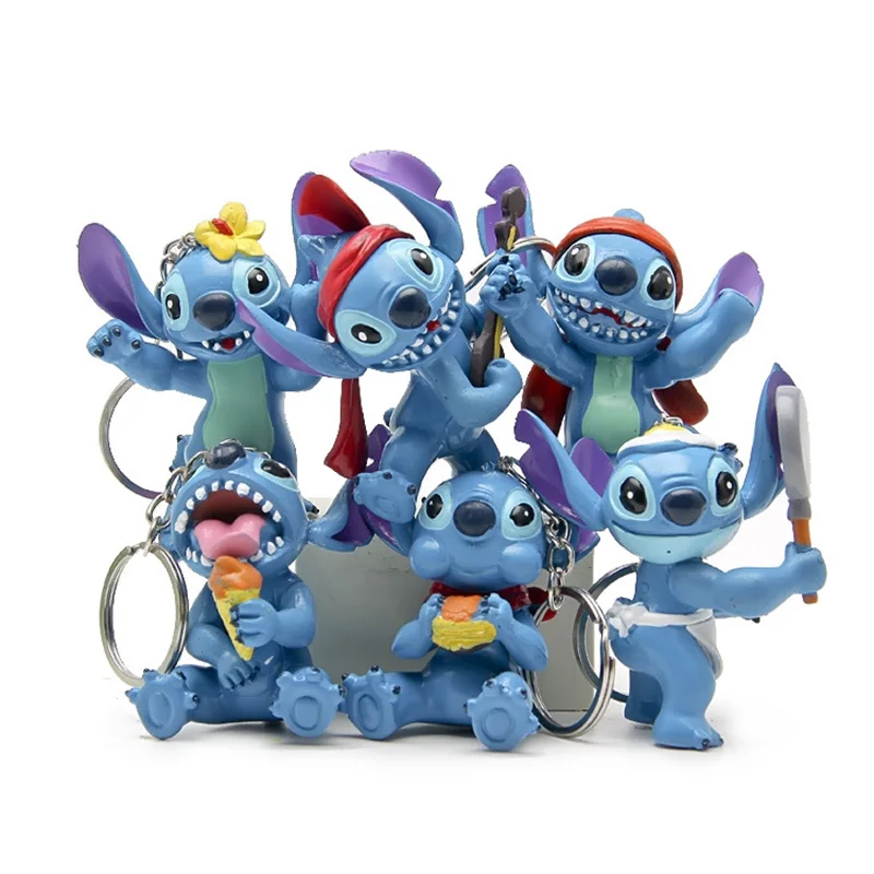 Astyle with Keychain 6 шт./компл. disney Лило и Стич игрушки Аниме фигурки украшения Коллекция Модель Куклы Аниме фигурки подарки на день рождения для детей - Цвет: Astyle with Keychain