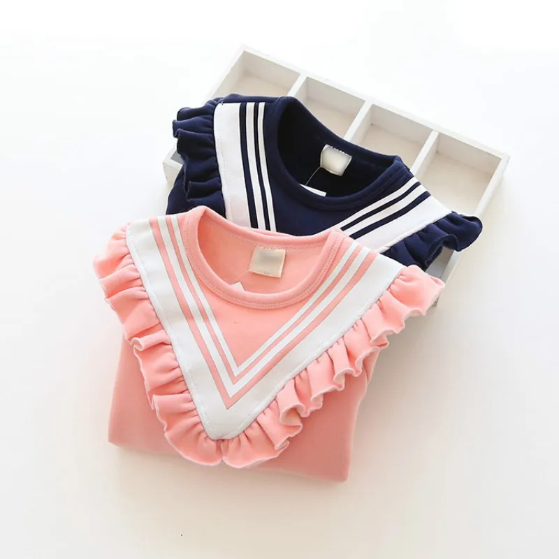 LSK Высокое Качество Вмс Стиль Воротник Девушки Длинные Обирали T рубашки Зимний