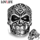 Винтажное очаровательное кольцо с искусственным черепом в стиле рок, хип-хоп, панк, сплав, голова призрака, черное мужское кольцо, модные ювелирные изделия для рук