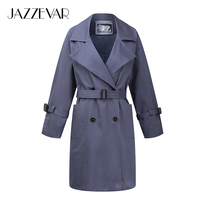 JAZZEVAR 2019 Новое поступление осенний плащ хаки пальто женское двубортное винтажное