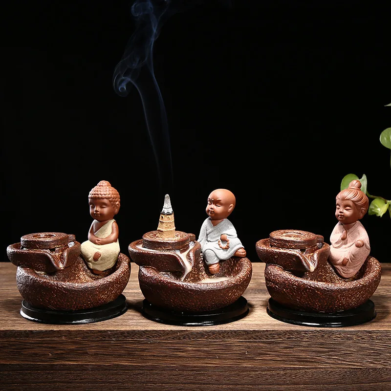Креативные Лаки фиолетовая глина большая курильница сандалового дерева фигурки "Маленькие монахи" курильница для курильницы с обратным потоком W
